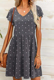 Polka Dot V-Neck Flutter Sleeve Mini Dress - Trendsi - Flyclothing LLC