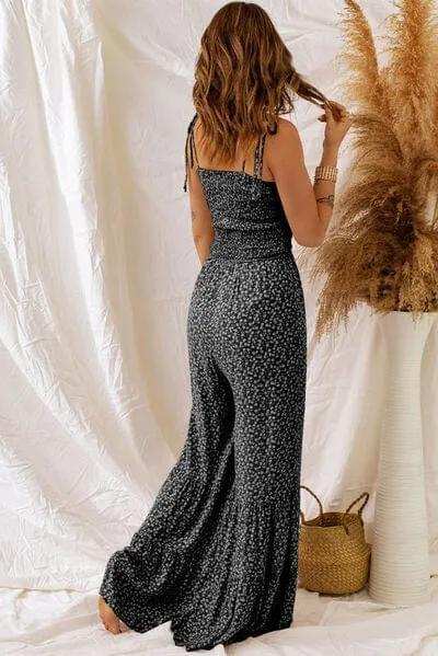 Floral Spaghetti Strap Wide Leg Jumpsuit - Trendsi - Flyclothing LLC