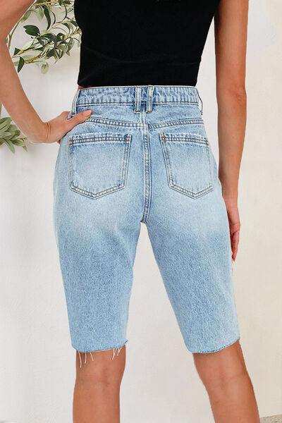 Distressed Pocketed Denim Shorts - Trendsi - Flyclothing LLC