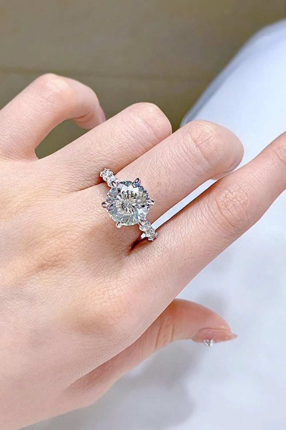 5 Carat Moissanite Side Stone Ring - Trendsi - Flyclothing LLC