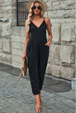 Spaghetti Strap Deep V Jumpsuit with Pockets - Trendsi - Flyclothing LLC