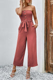 Decorative Button Strapless Smocked Jumpsuit with Pockets - Trendsi - Flyclothing LLC