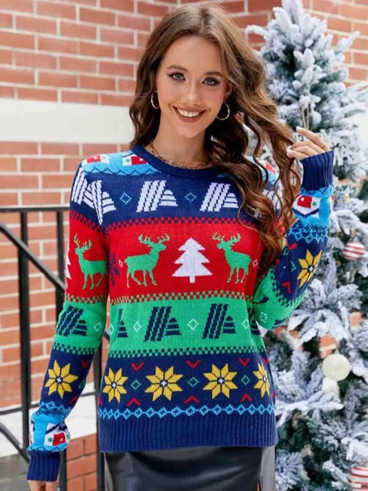 Christmas Round Neck Sweater - Trendsi - Flyclothing LLC