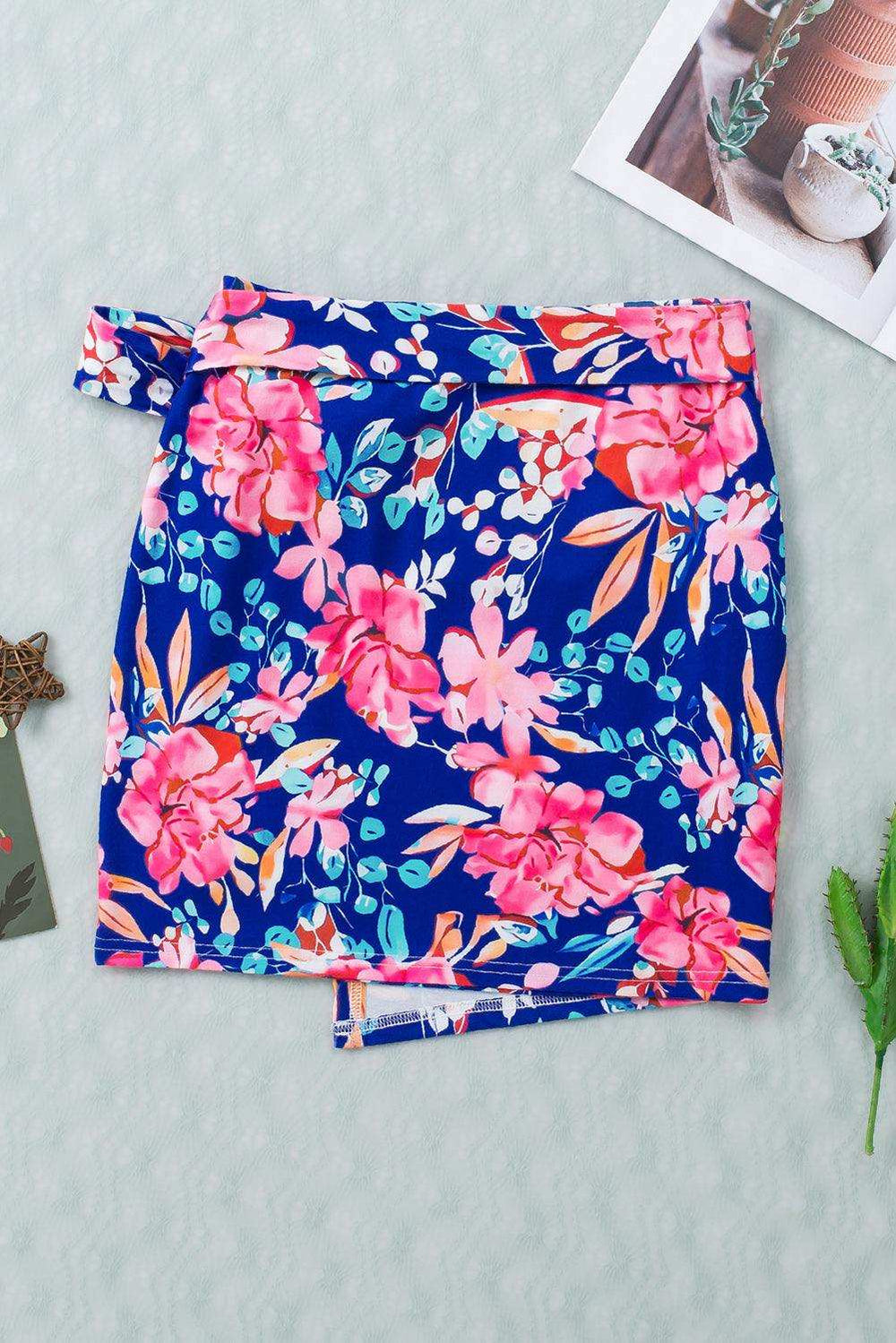 Floral Tied Mini Skirt - Trendsi - Flyclothing LLC