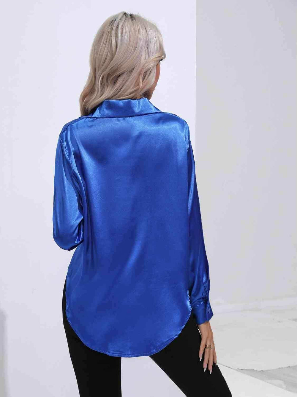 Collared Neck Buttoned Long Sleeve Shirt - Trendsi - Flyclothing LLC