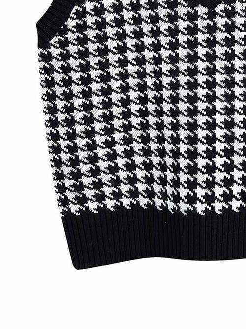 Houndstooth V-Neck Sweater Vet - Trendsi - Flyclothing LLC