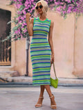 Striped Round Neck Sleeveless Midi Cover Up Dress - Trendsi - Flyclothing LLC