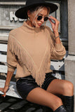 Turtle Neck Tassel Front Long Sleeve Pullover Sweater - Trendsi - Flyclothing LLC