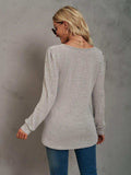 Heathered Square Neck Long Sleeve T-Shirt - Trendsi - Flyclothing LLC