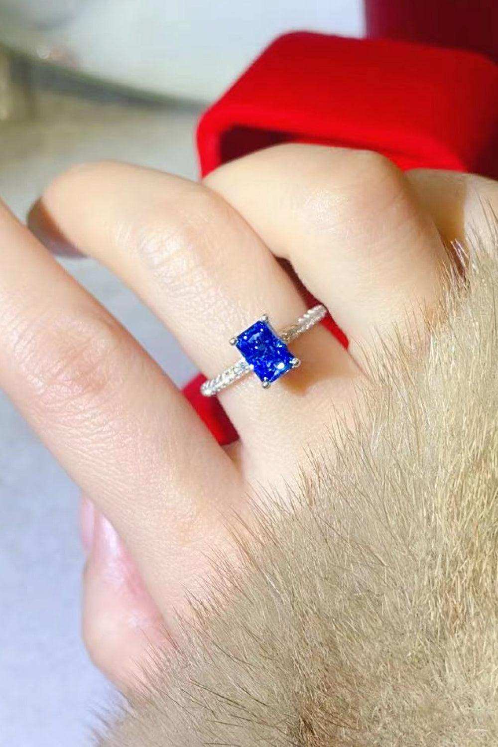 1 Carat Moissanite 925 Sterling Silver Rectangle Ring in Blue - Trendsi - Flyclothing LLC