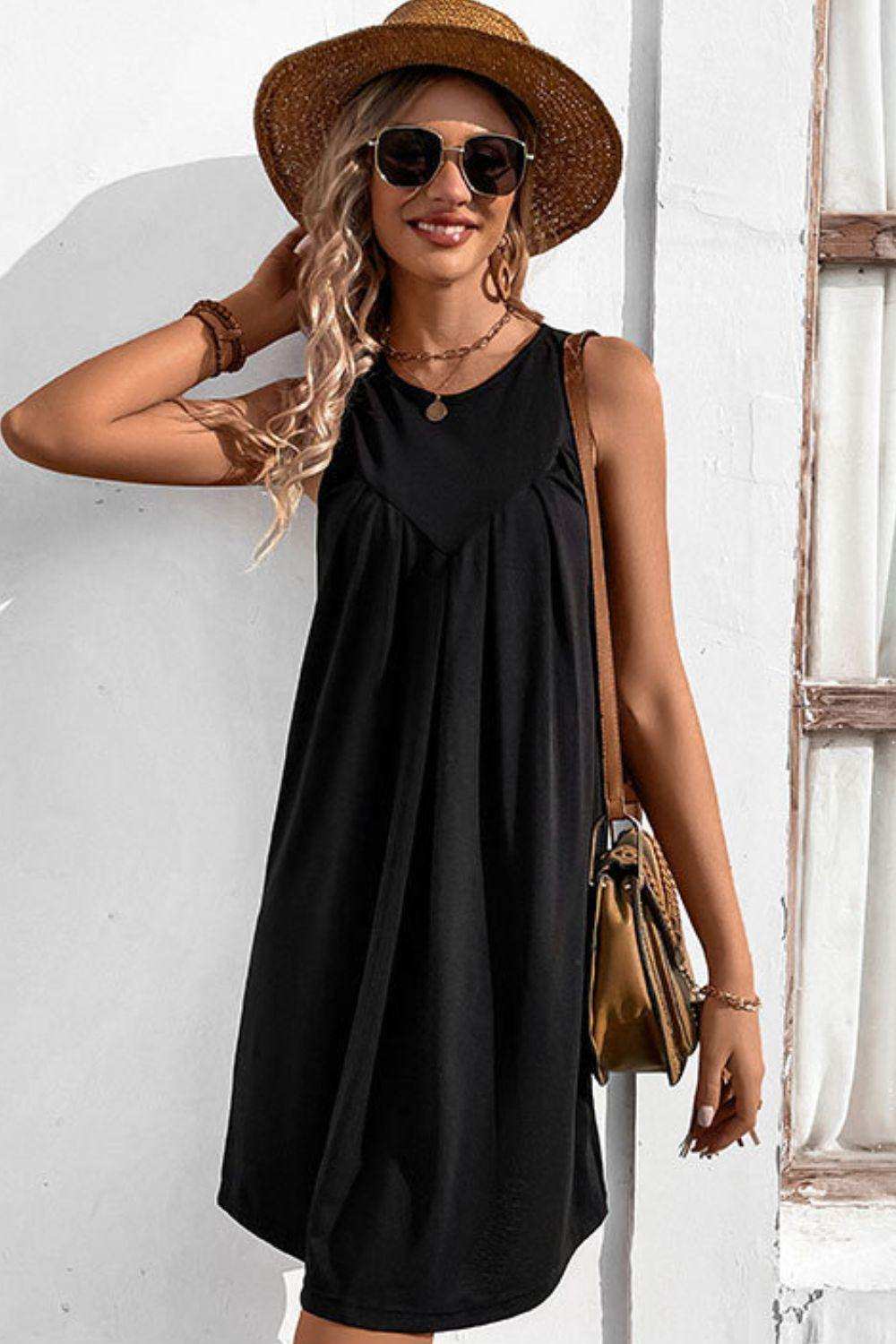 Round Neck Sleeveless Mini Dress - Trendsi - Flyclothing LLC