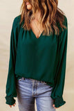 Notched Neck Lantern Sleeve Blouse - Trendsi - Flyclothing LLC