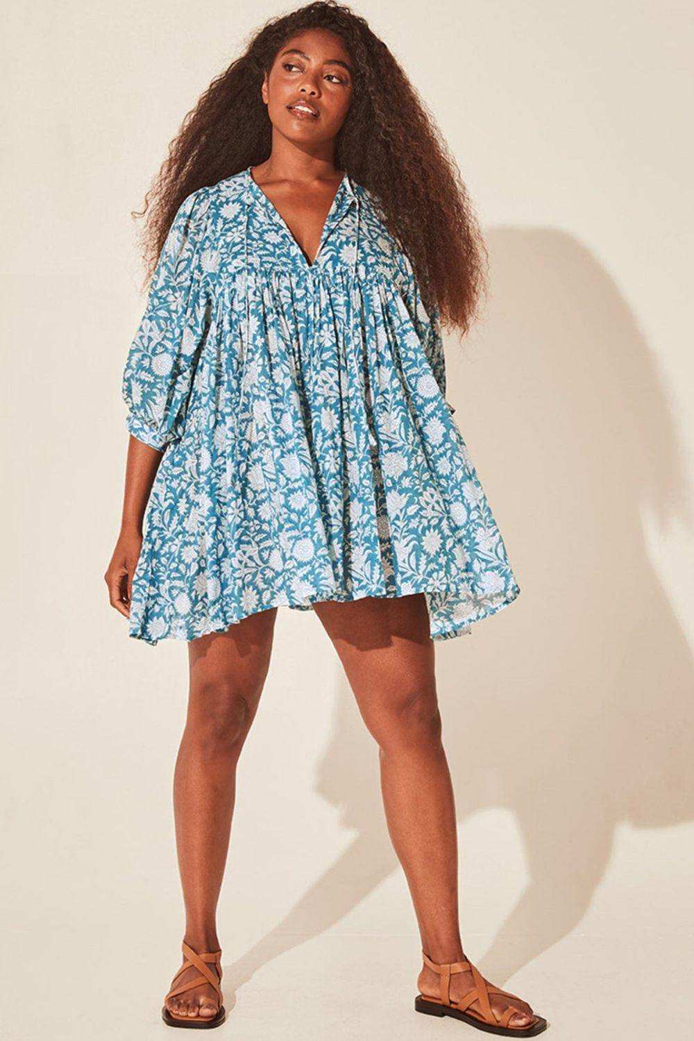 Floral Tie Neck Lantern Sleeve Dress - Trendsi - Flyclothing LLC