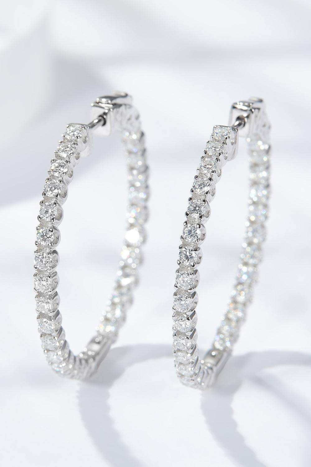 Inlaid Moissanite 925 Sterling Silver Hoop Earrings - Trendsi - Flyclothing LLC