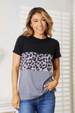 Double Take Leopard Print Color Block Short Sleeve T-Shirt - Trendsi - Flyclothing LLC