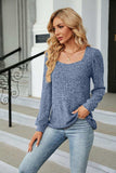 Ribbed Square Neck Long Sleeve T-Shirt - Trendsi - Flyclothing LLC
