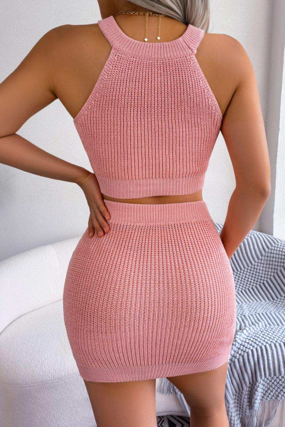 Heart Contrast Ribbed Sleeveless Knit Top and Skirt Set - Trendsi - Flyclothing LLC