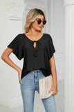 Eyelet Tie-Neck Flutter Sleeve Top - Trendsi - Flyclothing LLC