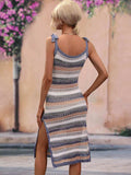 Striped Tie Shoulder Split Cover Up Dress - Trendsi - Flyclothing LLC