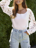 Ribbed Lace Trim Flounce Sleeve Knit Top - Trendsi - Flyclothing LLC