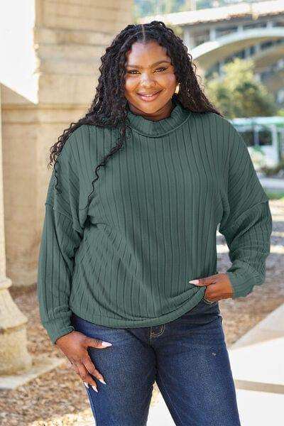 Basic Bae Full Size Ribbed Exposed Seam Mock Neck Knit Top - Trendsi - Flyclothing LLC