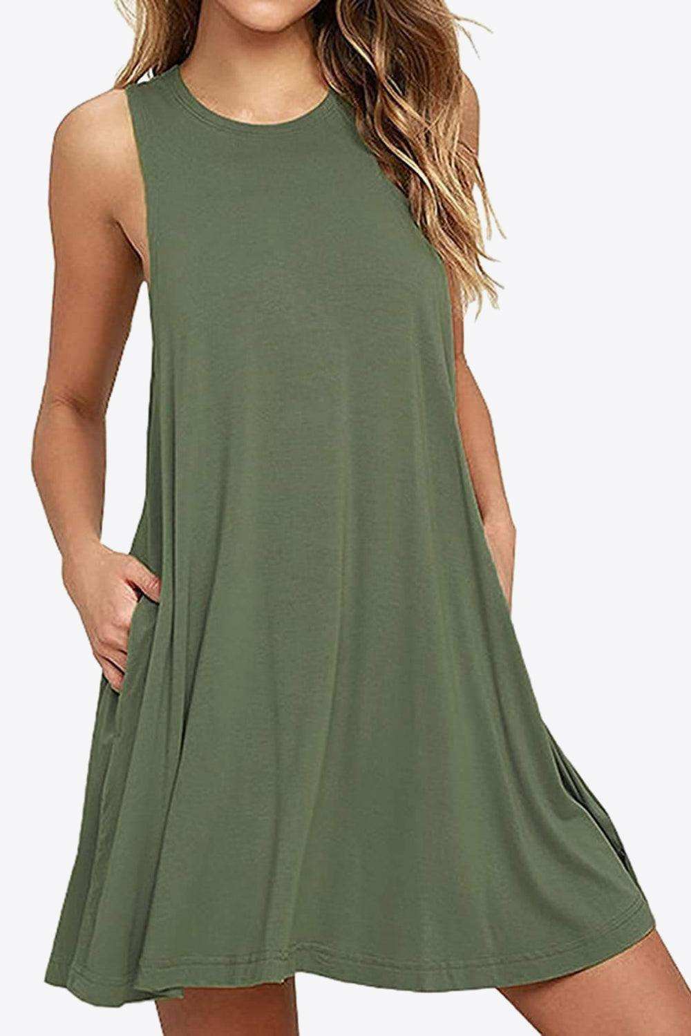Full Size Round Neck Sleeveless Dress with Pockets - Trendsi - Flyclothing LLC