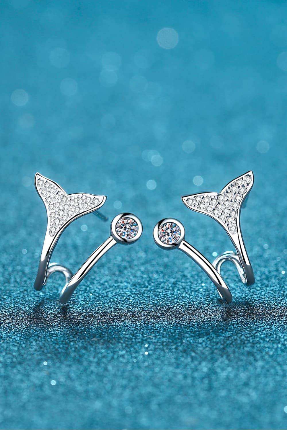 Moissanite Fishtail Rhodium-Plated Earrings - Trendsi - Flyclothing LLC