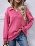 Collared Neck Dropped Shoulder Sweatshirt - Trendsi - Flyclothing LLC