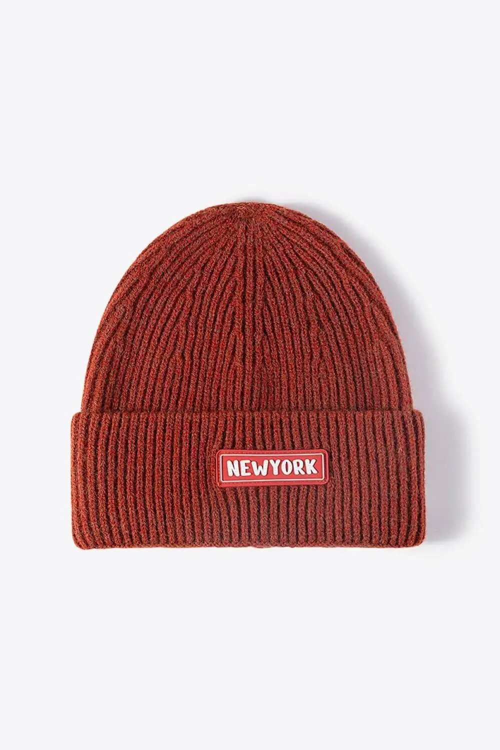 NEWYORK Patch Rib-Knit Cuffed Beanie - Trendsi - Flyclothing LLC