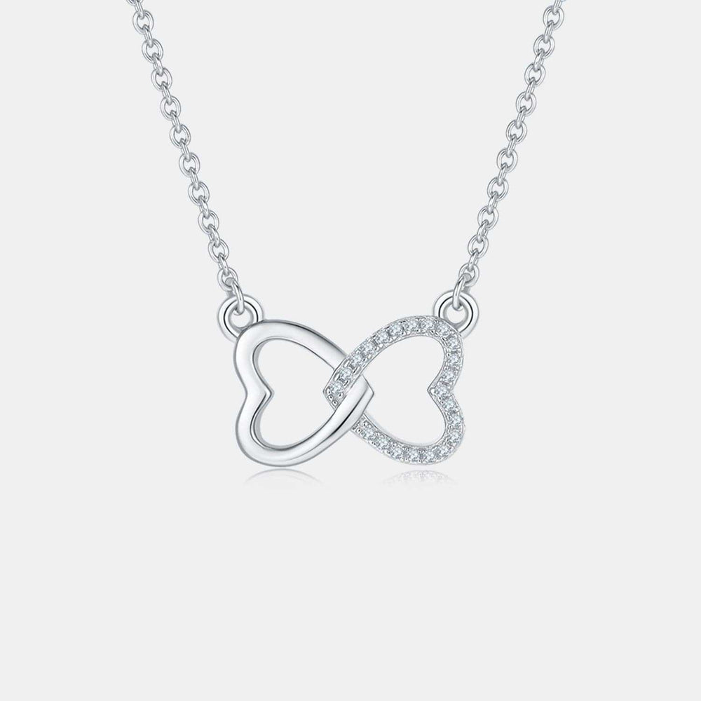 Moissanite 925 Sterling Silver Heart Bow Necklace - Trendsi - Flyclothing LLC