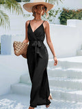 Tie Belt Spaghetti Strap Slit Jumpsuit - Trendsi - Flyclothing LLC