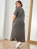 Plus Size Pocketed V-Neck Short Sleeve Lounge Dress - Trendsi - Flyclothing LLC