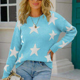 Star Pattern Round Neck Sweater - Trendsi - Flyclothing LLC