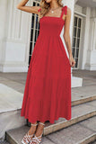 Tie-Shoulder Smocked Tiered Dress - Trendsi - Flyclothing LLC