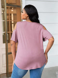 Plus Size Cold-Shoulder Round Neck Curved Hem Tee - Trendsi - Flyclothing LLC