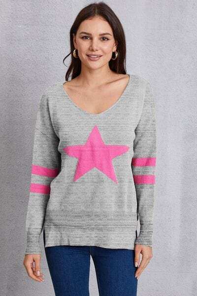 Star Scoop Neck Dropped Shoulder T-Shirt - Trendsi - Flyclothing LLC