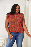 Double Take Floral Flutter Sleeve Notched Neck Blouse - Trendsi - Flyclothing LLC