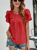 Swiss Dot Round Neck Petal Sleeve Top - Trendsi - Flyclothing LLC