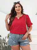 Plus Size Printed Notched Flounce Sleeve Blouse - Trendsi - Flyclothing LLC
