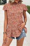 Ditsy Floral Mock Neck Short Sleeve T-Shirt - Trendsi - Flyclothing LLC