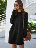Round Neck Long Sleeve Mini Dress with Pockets - Trendsi - Flyclothing LLC