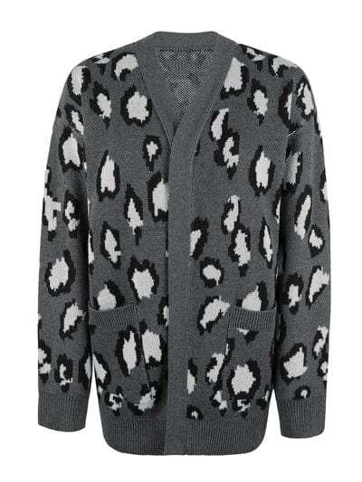 Leopard Open Front Dropped Shoulder Cardigan - Trendsi - Flyclothing LLC