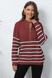 Mock Neck Long Sleeve Zip-Up Sweater - Trendsi - Flyclothing LLC