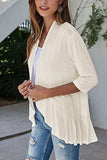 Open Front Three-Quarter Sleeve Cardigan - Trendsi - Flyclothing LLC
