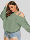 Plus Size Cold-Shoulder Tied Top - Trendsi - Flyclothing LLC