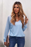 Sheer Striped V-Neck Top - Trendsi - Flyclothing LLC