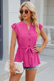 Eyelet Notched Cap Sleeve Blouse - Trendsi - Flyclothing LLC