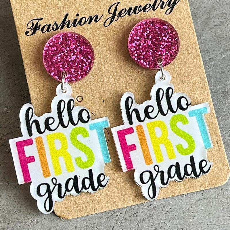 HELLO SECOND GRADE Acrylic Dangle Earrings - Trendsi - Flyclothing LLC