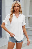 Eyelet Johnny Collar Short Sleeve Blouse - Trendsi - Flyclothing LLC