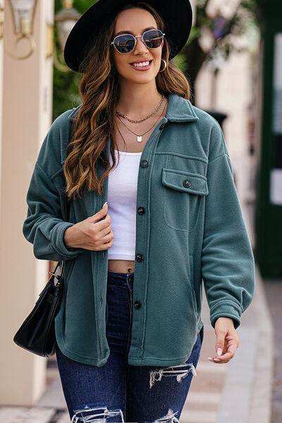 Button Up Collared Neck Long Sleeve Jacket - Trendsi - Flyclothing LLC